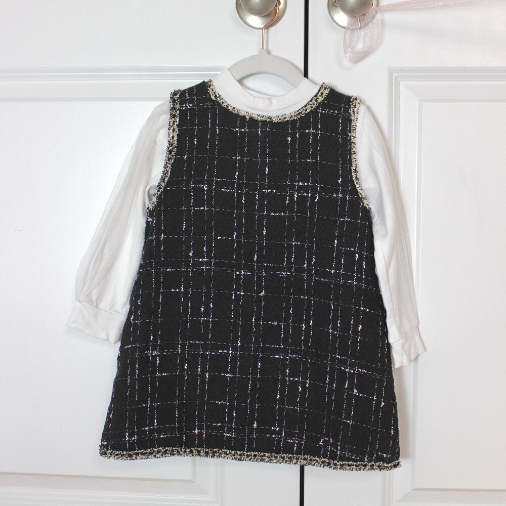 Tweed dress with long sleeve shirt
